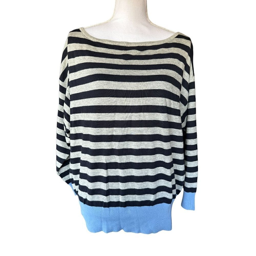 Michael Kors Sweater Womens Blue Gray Stripes Sz XL Long Sleeve Pullover
